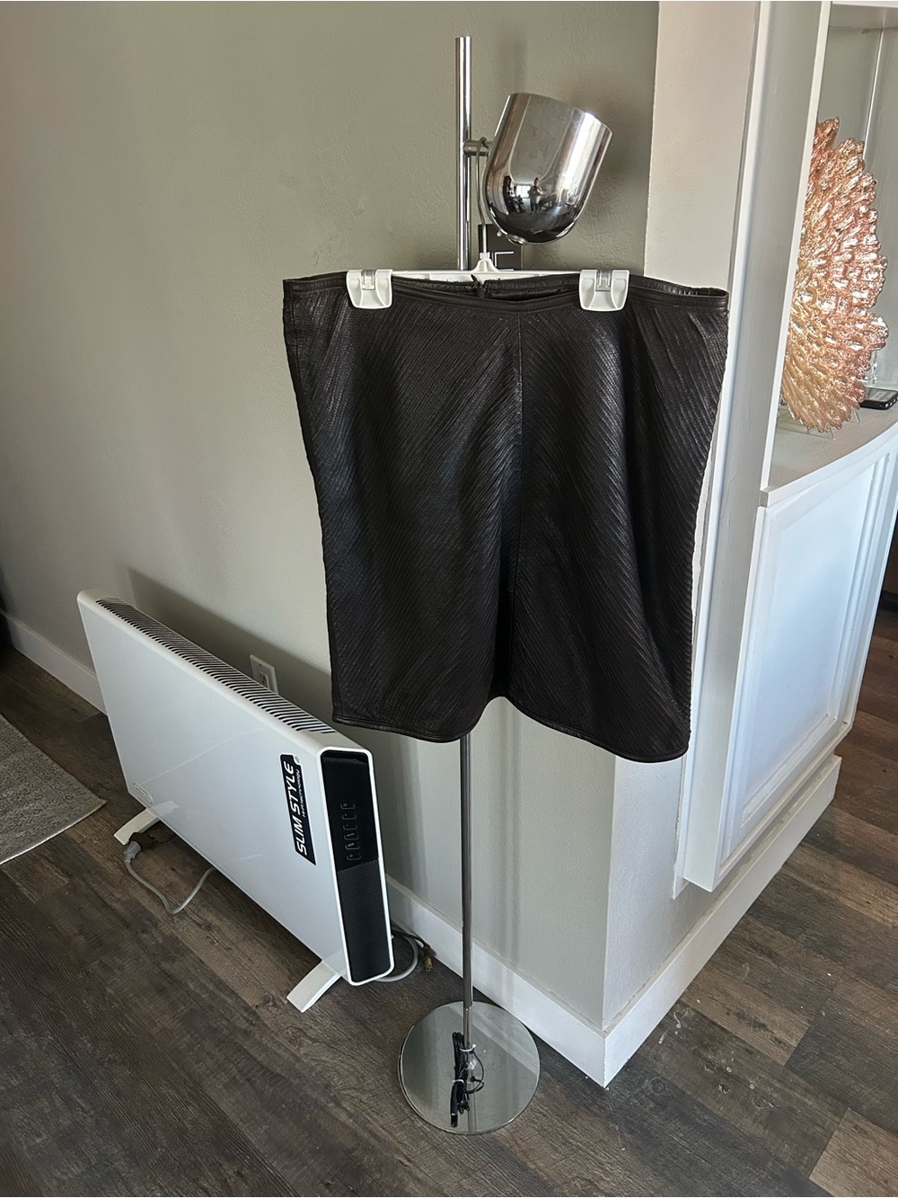 Rene Lezard Textured Lamb Leather Mini Skirt in Chocolate Brown